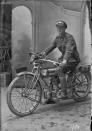 <p>A private of the Royal Engineers sits stationary on his motorcycle. The chevrons on his lower right sleeve show that he is in his third year of overseas service, meaning the picture was taken in 1918 or later. (Courtesy Kerry Stokes Collection, The Louis and Antoinette Thuillier Collection) </p>