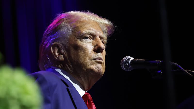 Former President Donald Trump speaks at a fundraiser event for the Alabama GOP, Friday, Aug. 4, 2023, in Montgomery, Ala.