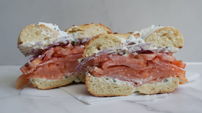 Cream cheese and lox bagel