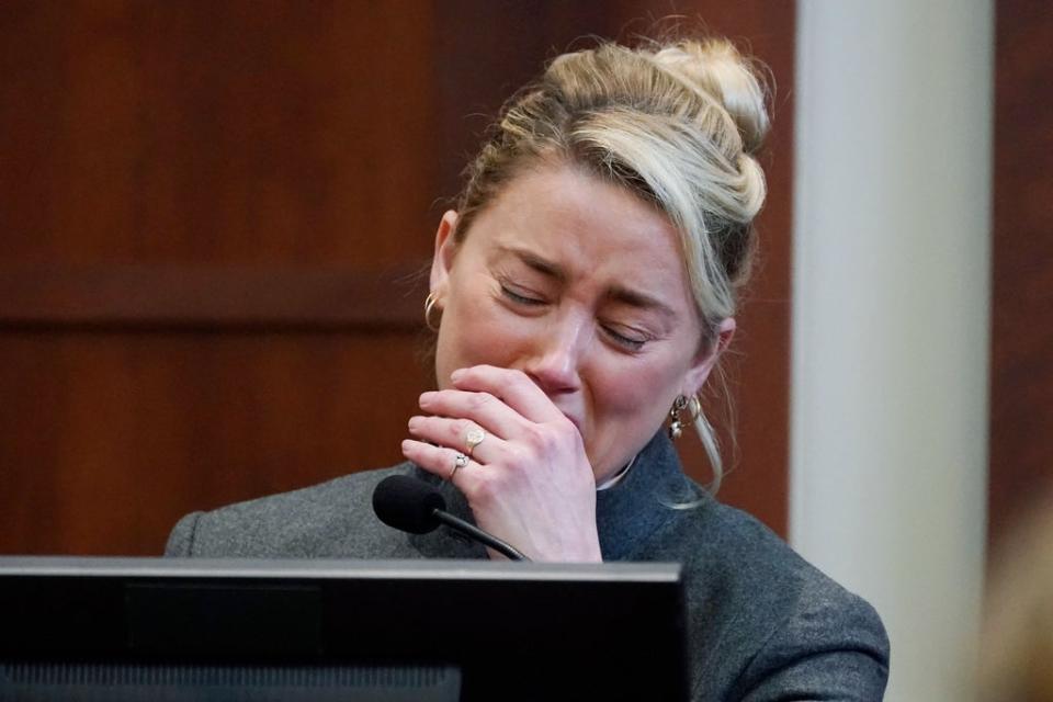 Heard, 36,  became emotional as she testified on Monday (POOL/AFP via Getty Images)