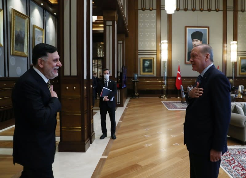 Turkish President Erdogan meets with Libya's internationally recognised PM al-Serraj in Ankara