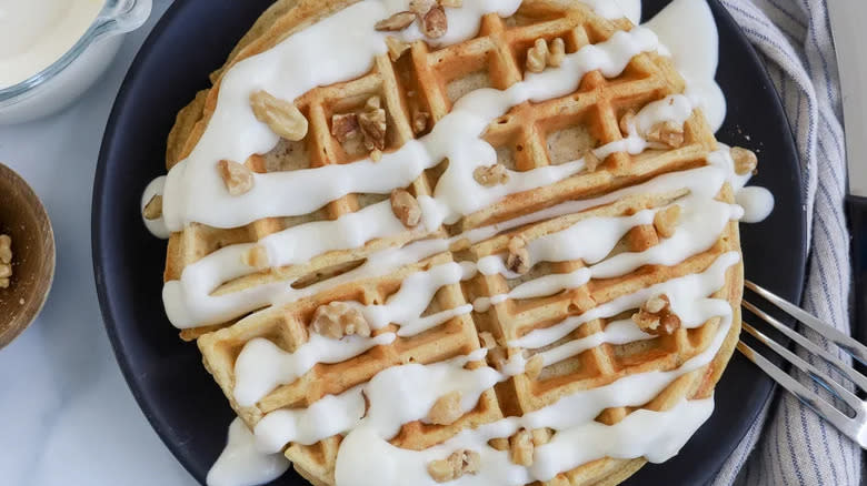 carrot cake waffles with glaze