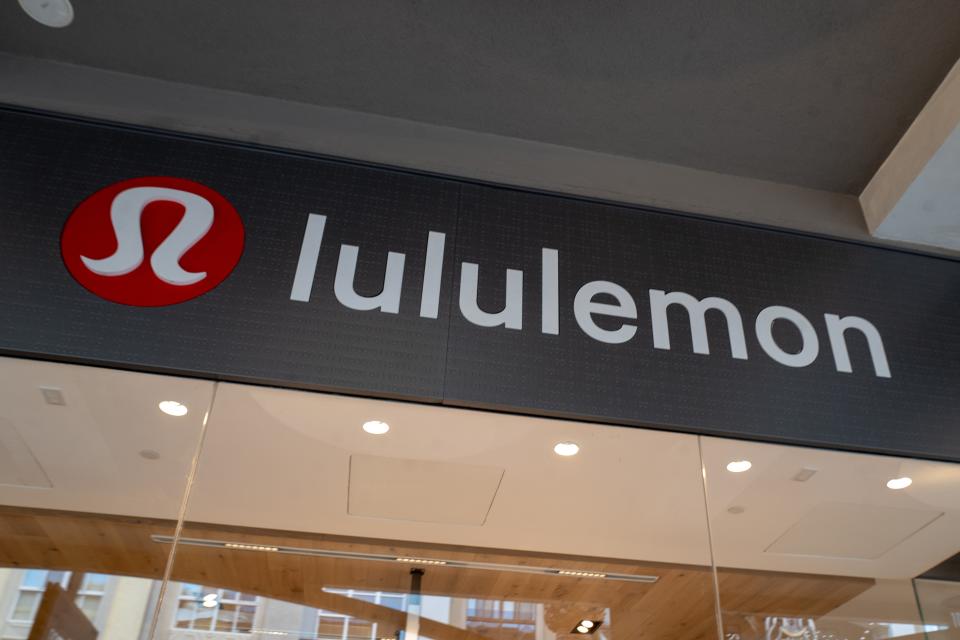 Sign on facade at Lululemon athleisure clothing store on Santana Row in the Silicon Valley, San Jose, California, December 14, 2019. (Photo by Smith Collection/Gado/Getty Images)