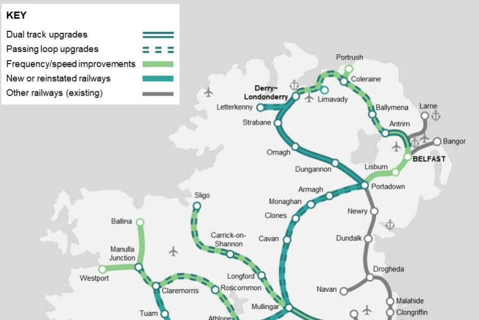Regional and rural interventions identified in Arup's draft All-Island Strategic Rail Review (Photo: Arup review)