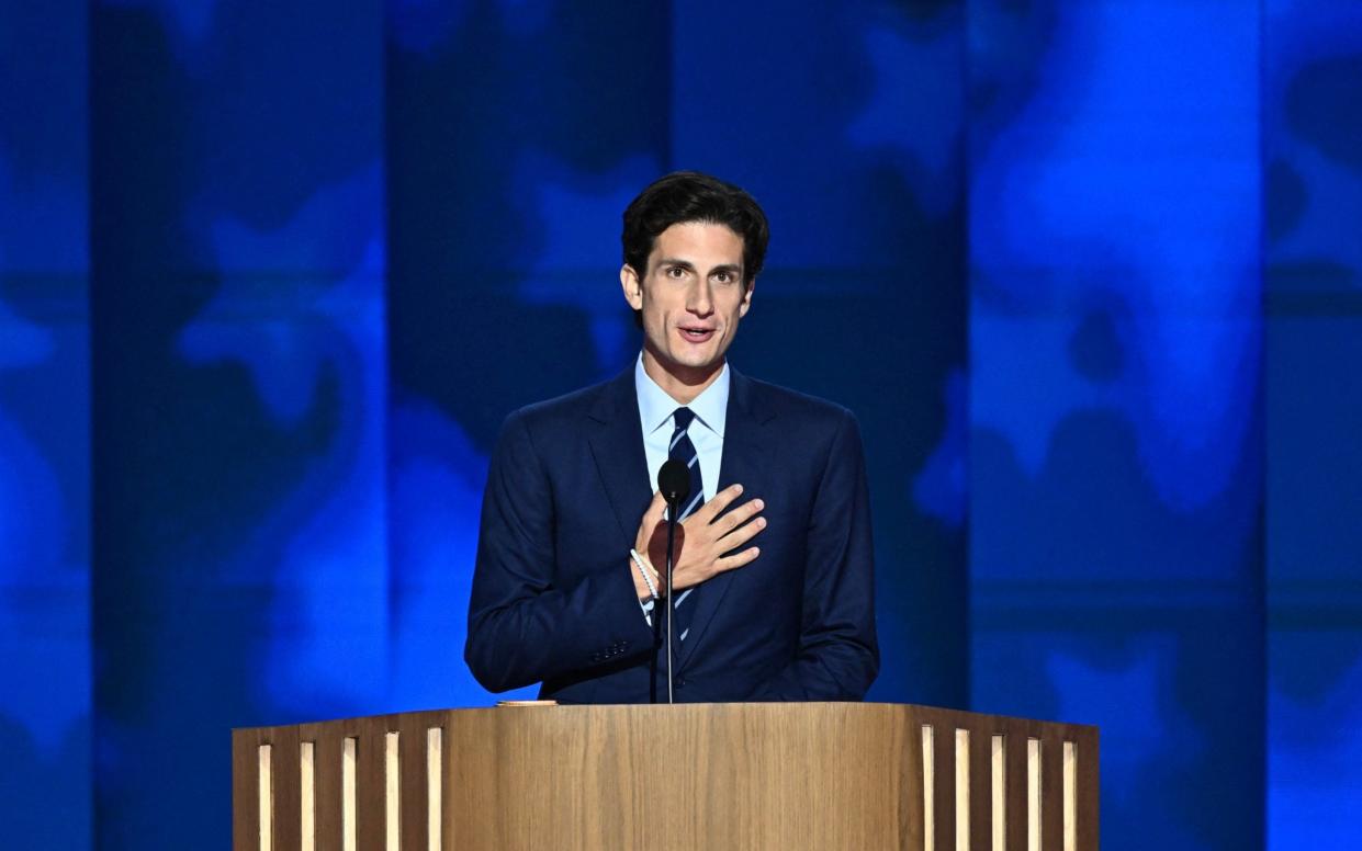 Jack Schlossberg, grandson of former US President John F. Kennedy, speaks on the second day of the Democratic National Convention