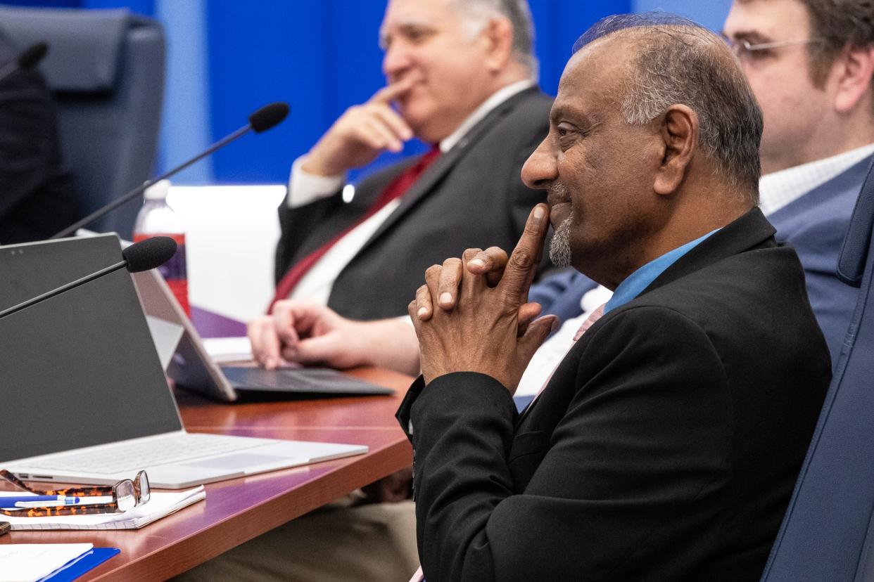 Del Mar College Regent, At-large, Anantha Babbili, attends his first board meeting on Tuesday, Feb. 14, 2023, at the Oso Creek campus in Corpus Christi, Texas. 