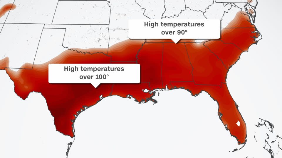 Monday high temperature potential across the South.
