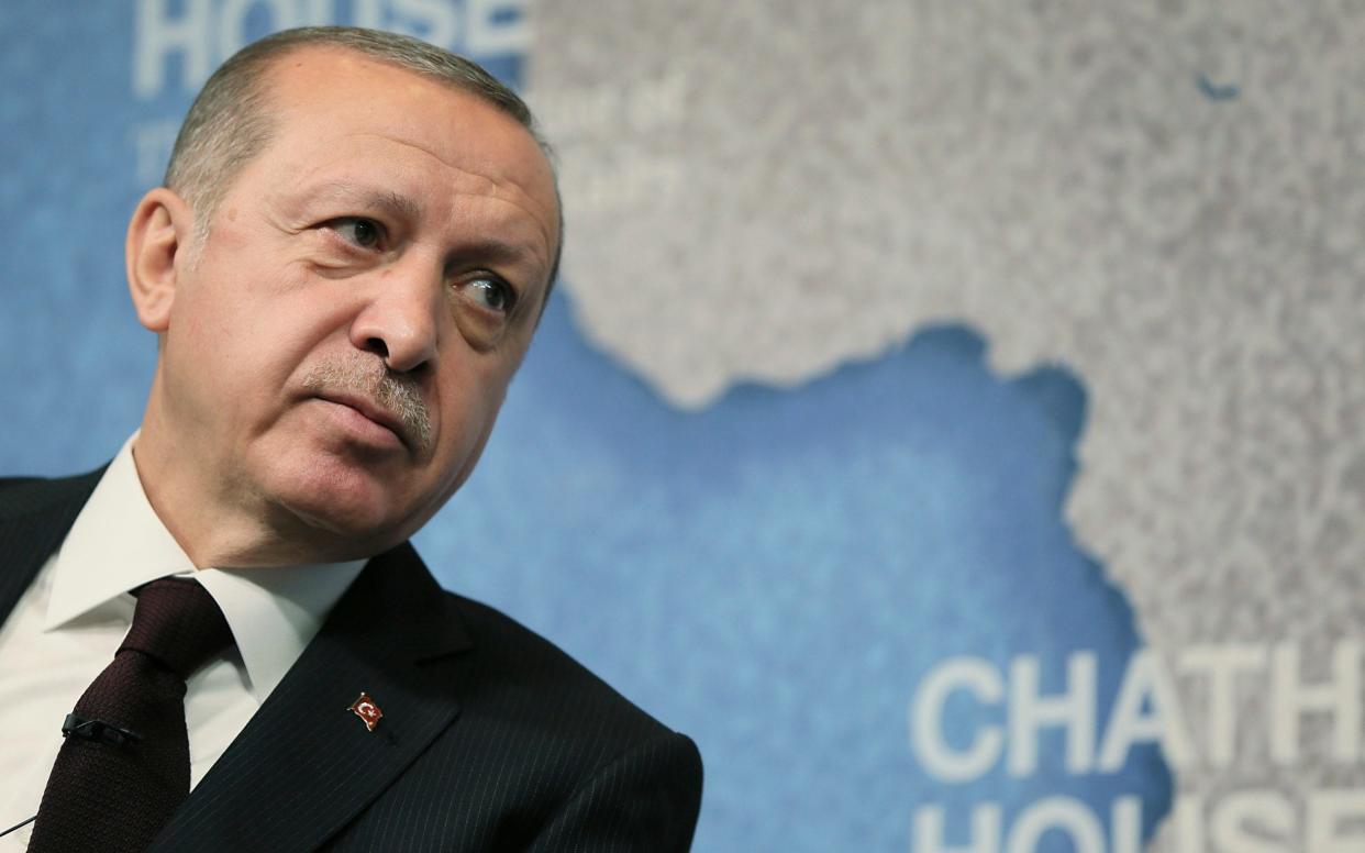 Turkey's President Recep Tayyip Erdogan was speaking at Chatham House - Pool Presdential Press Service