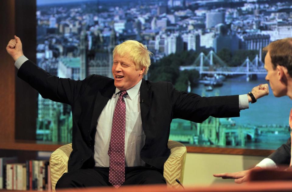 BBC handout photo of London Mayor Boris Johnson appearing on the BBC current affairs programme, The Andrew Marr Show. PRESS ASSOCIATION Photo. Issue date: Sunday September 12, 2010. Acting Labour leader Harriet Harman said today there was a "great deal of concern" over the appointment of former News of the World editor Andy Coulson as Downing Street's communications chief speaking on the programme. London Mayor Boris Johnson - who was informed by police that his phone was probably among those hacked - said the controversy was politically motivated. "I am not aware of any single new fact which has been brought into the public domain apart from the Conservative victory, or rather the coalition's victory, at the general election," he told BBC1's Andrew Marr Show. See PA story POLITICS Phones. Photo credit should read: Jeff Overs/PA Wire