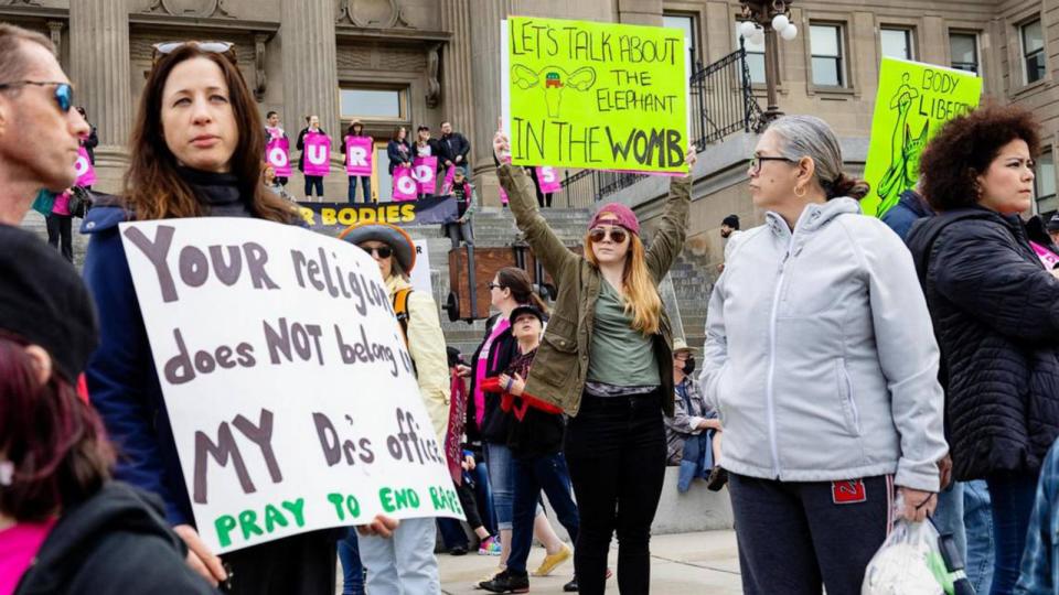 PHOTO: In this July 20, 2022, file photo, a protest against the Supreme Court decision to ban abortion, takes place in Boise, Idaho. (Idaho Statesman/TNS via Getty Images, FILE)