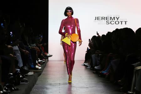 A model presents creations from the Jeremy Scott Spring/Summer 2017 collection during New York Fashion Week in the Manhattan borough of New York, U.S. September 12, 2016. REUTERS/Lucas Jackson