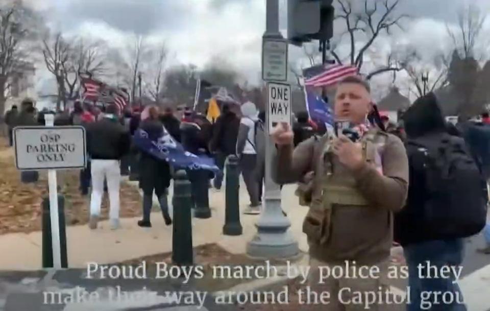 A clip from a video played Thursday night at a hearing of the House Select Committee investigating the events of Jan. 6 included a clip showing East Naples resident Christopher Worrell as part of a group of Proud Boys members at the Capitol on Jan. 6.