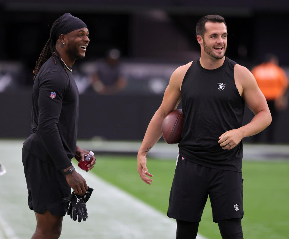 Davante Adams could also reunite in New Orleans with Derek Carr, the *other* veteran QB who's played with him a ton. (Photo by Ethan Miller/Getty Images)