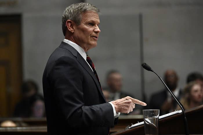 Tennessee Gov. Bill Lee delivers his State of the State address on Feb. 6, 2023, in Nashville.