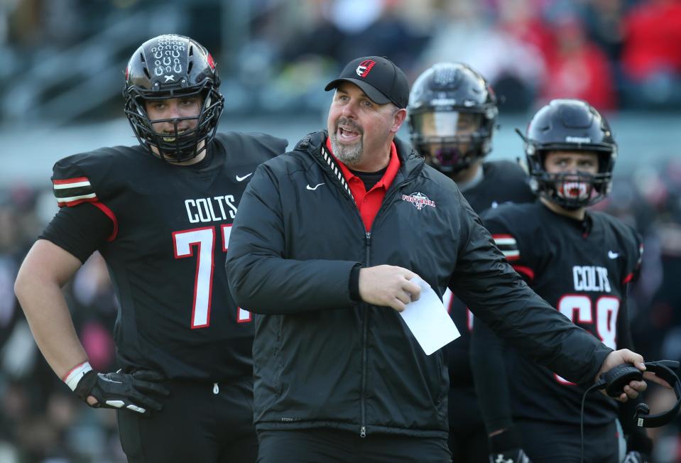 Thurston football coach Justin Starck led the Colts to back-to-back 5A state championships in 2018 and 2019.