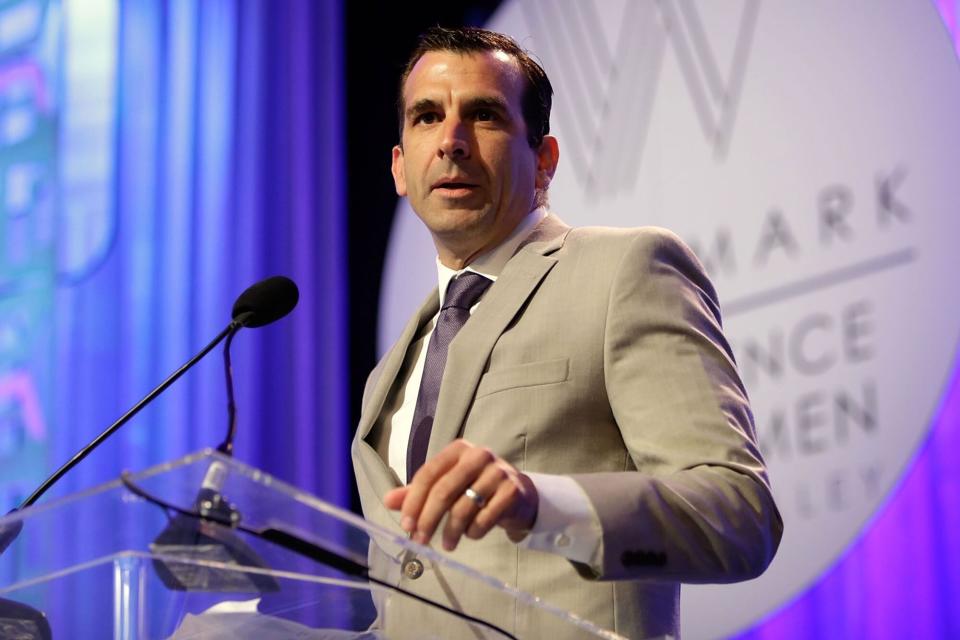 SAN JOSE, CA - APRIL 21: San Jose Mayor Sam Liccardo addresses the audience during the Watermark Conference For Women 2016 at San Jose Convention Center on April 21, 2016 in San Jose, California. (Photo by Marla Aufmuth/Getty Images for Watermark Conference for Women 2016)