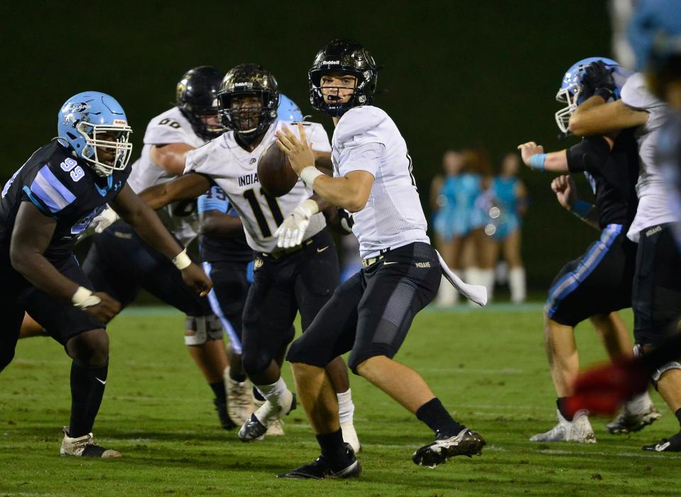 Dorman hosted Gaffney in week 7 of the high school football season on Friday, Oct. 8, 2021. Gaffney's Grayson Loftis (12) drops back in the pocket for a pass. 