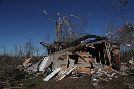 A house is seen devastated after two deadly back-to-back tornadoes, in Beauregard, Alabama, U.S., March 5, 2019. REUTERS/Shannon Stapleton