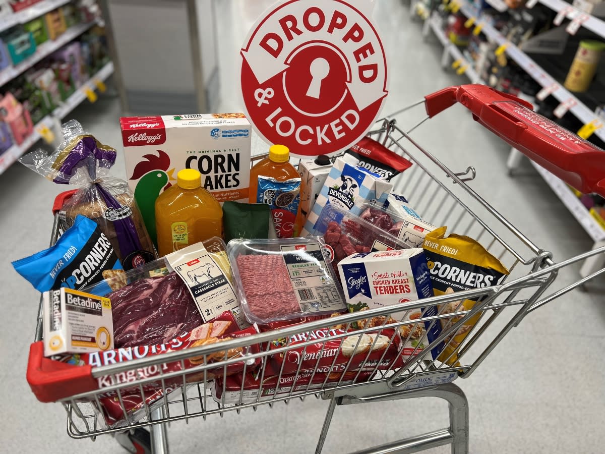 Coles groceries in shopping trolley