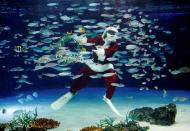 A diver wearing Santa Claus costume for the Christmas celebration, amid the coronavirus disease (COVID-19) outbreak, in Tokyo