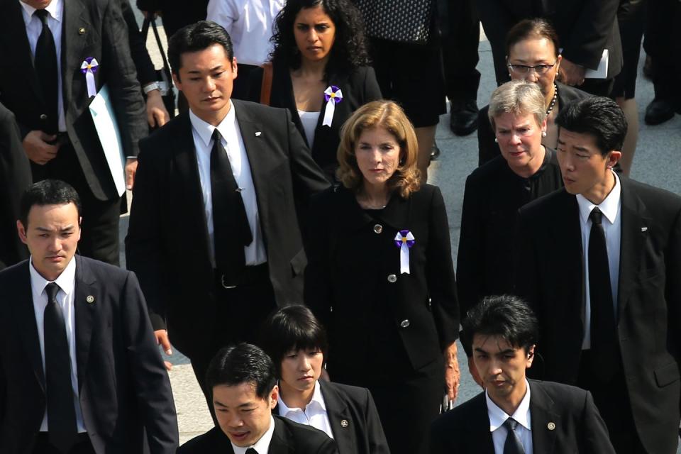 <p>Caroline Kennedy, U.S. Ambassador to Japan, leaves after the memorial ceremony at the Hiroshima Peace Memorial Park on the 70th anniversary of the atomic bombing of Hiroshima.</p>