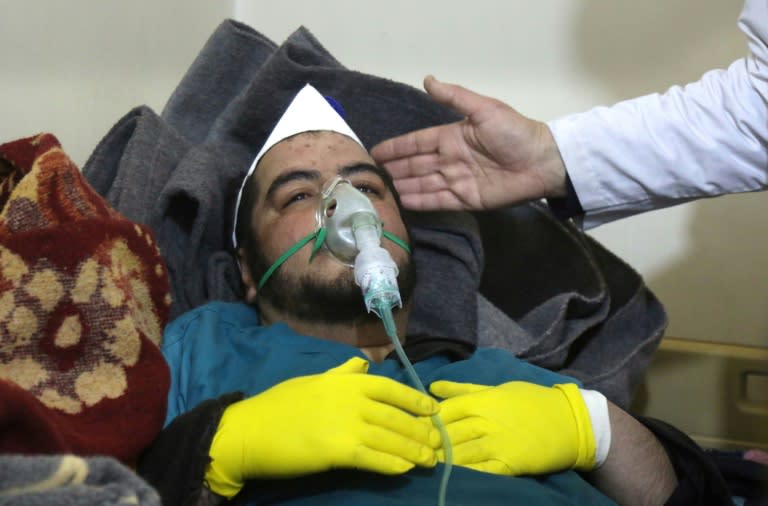 A Syrian man receives treatment at a small hospital in the town of Maaret al-Noman following a suspected toxic gas attack in Khan Sheikhun on April 4, 2017