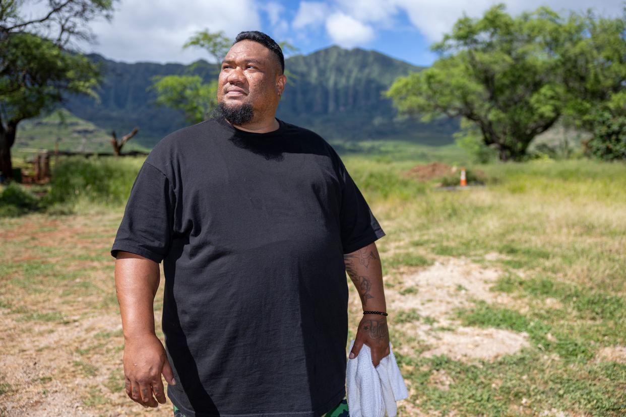 Samoan native Taugaifala Fatu is seen at a Waianae retreat held by Ho’omau Ke Ola, which helps native Hawaiian men escape drug addiction. June 13, 2024