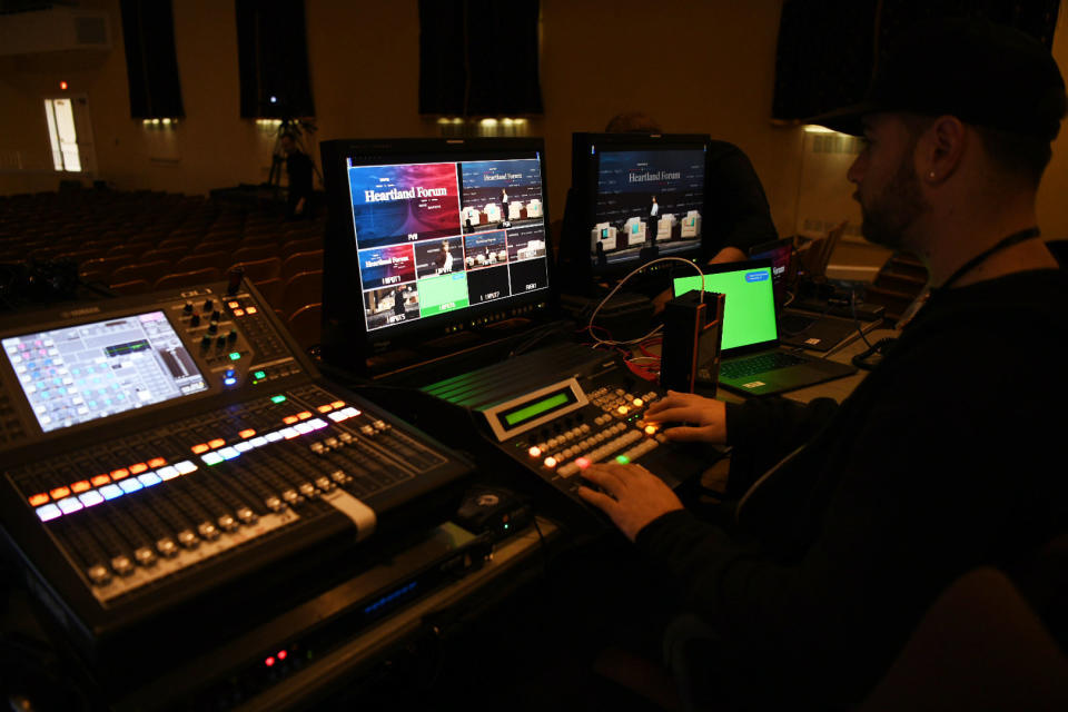 Behind the scenes of the Heartland Forum at Buena Vista University in Storm Lake, Iowa, on March 30, 2019