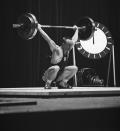<p>Waldemar Baszanowski of Poland competes in the Men's Lightweight 67.5 kg weightlifting competition at the Shibuya Kokaido.</p>