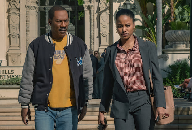 Eddie Murphy as Axel Foley and Taylour Paige as Jane Saunders