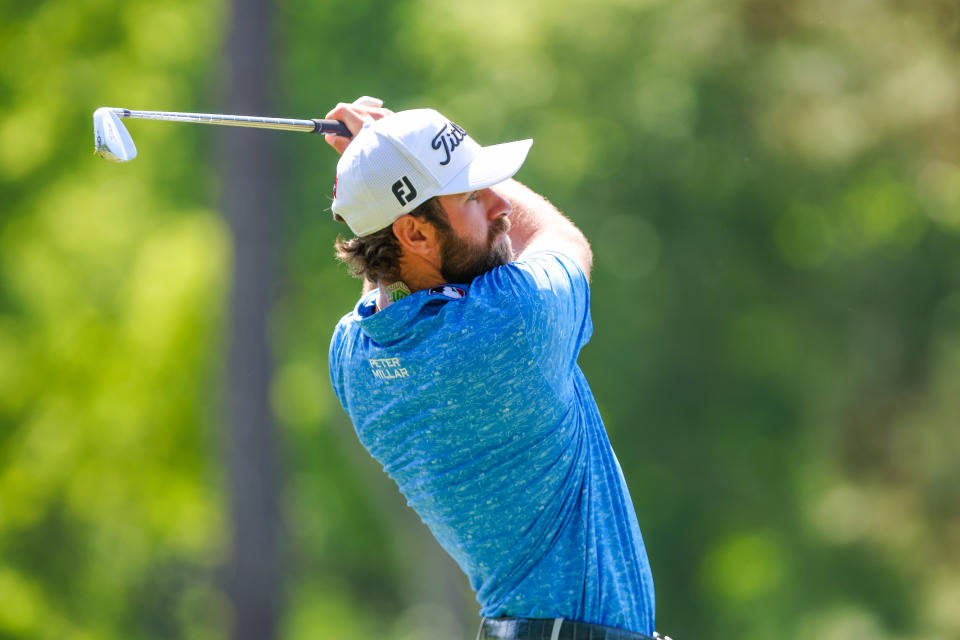 Cameron Young hits the ball on the 11th fairway during the final round of the Wells Fargo Championship on May 7, 2023 at Quail Hollow Club in Charlotte, NC. (Photo by David Jensen/Icon Sportswire via Getty Images)