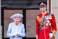 <p>Queen Elizabeth II and Prince Edward, Duke of Kent, on the balcony of Buckingham Palace during the Trooping the Colour parade.</p>