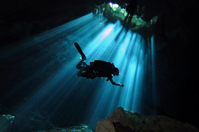 <span class="caption">Cave diving is a complex and dangerous activity.</span> <span class="attribution"><a class="link " href="https://www.shutterstock.com/image-photo/technical-scuba-diver-exploring-underwater-cenote-1111866893?src=b1RrCxVhkRtTUxYR5uCmDQ-1-27" rel="nofollow noopener" target="_blank" data-ylk="slk:via www.shutterstock.com;elm:context_link;itc:0;sec:content-canvas">via www.shutterstock.com</a></span>