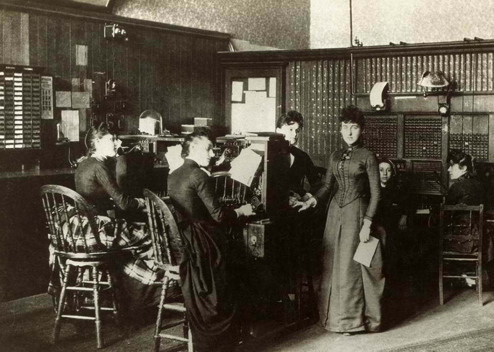 American Telephone Exchange with Operators posing for a photograph.