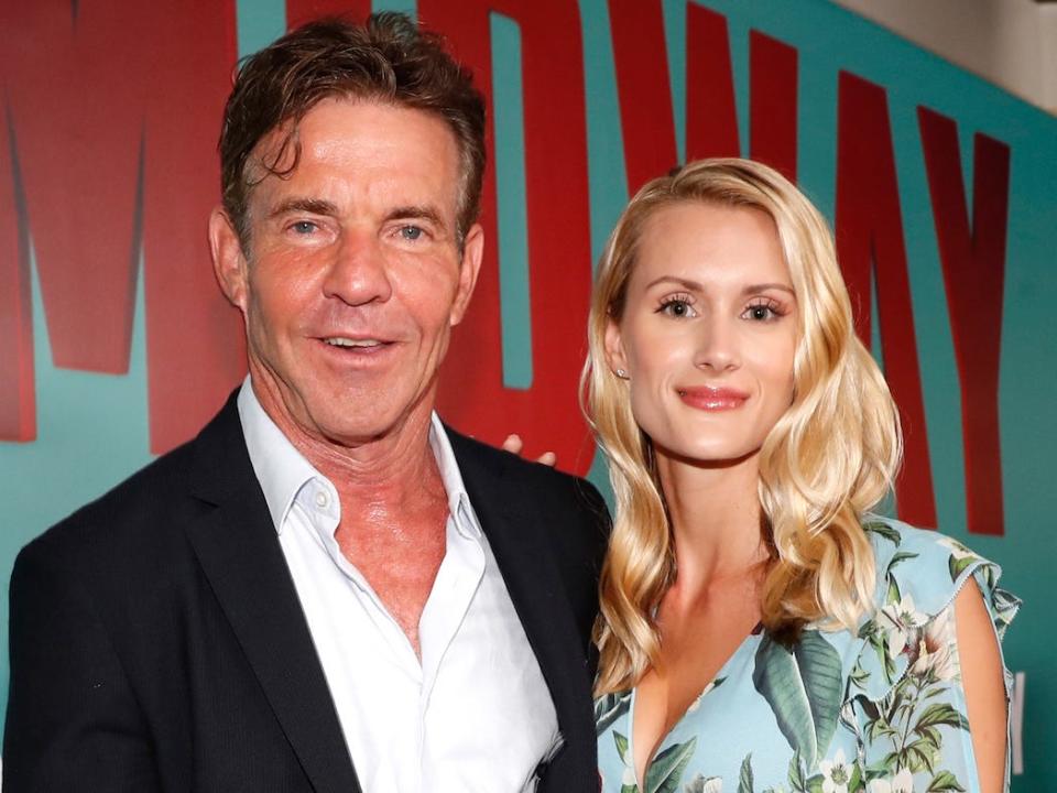 Dennis Quaid and fiancee Laura Savoie at Midway premiere Getty Images 