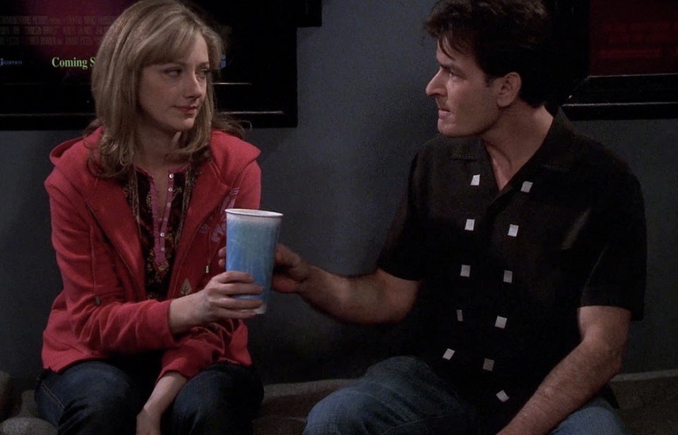 Judy Greer and Charlie Sheen in "Two and a Half Men"