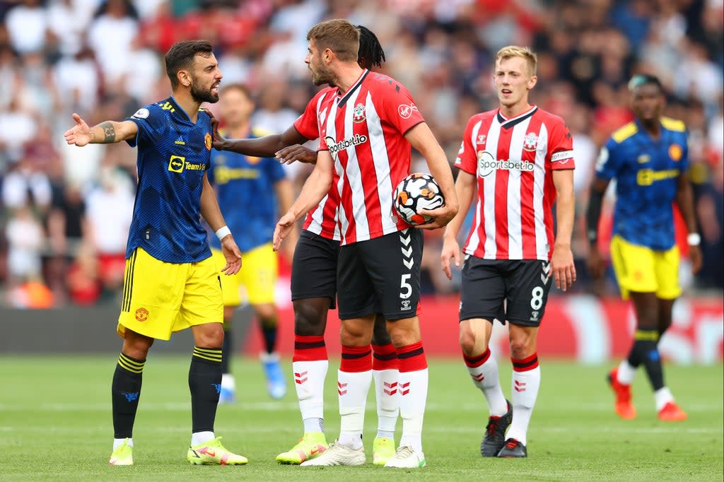 Bruno Fernandes was booked for his protests  (Getty Images)