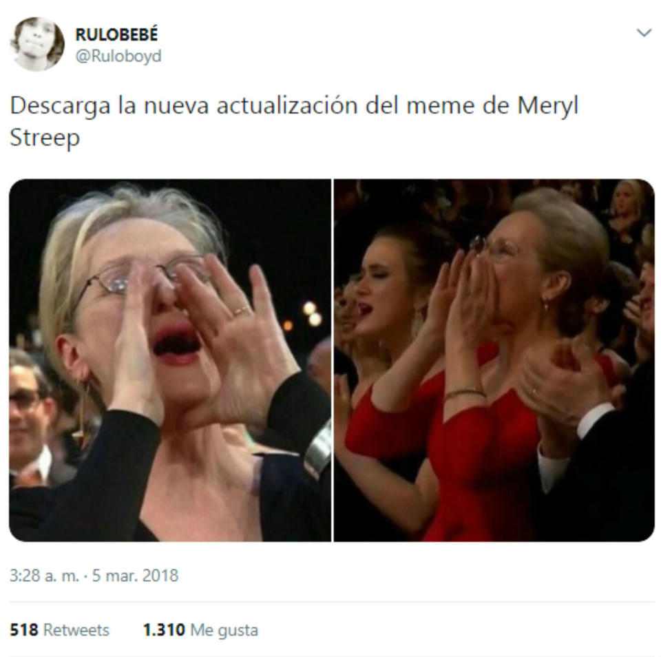 <p>¿Recuerdas cuando Meryl Streep se puso a gritar desde su butaca en una gala de los Oscars y la imagen protagonizó miles de memes? Pues ha vuelto a repetir el gesto este año. (Foto: Twitter / <a rel="nofollow noopener" href="http://twitter.com/ruloboyd?lang=es" target="_blank" data-ylk="slk:@Ruloboyd;elm:context_link;itc:0;sec:content-canvas" class="link ">@Ruloboyd</a>). </p>