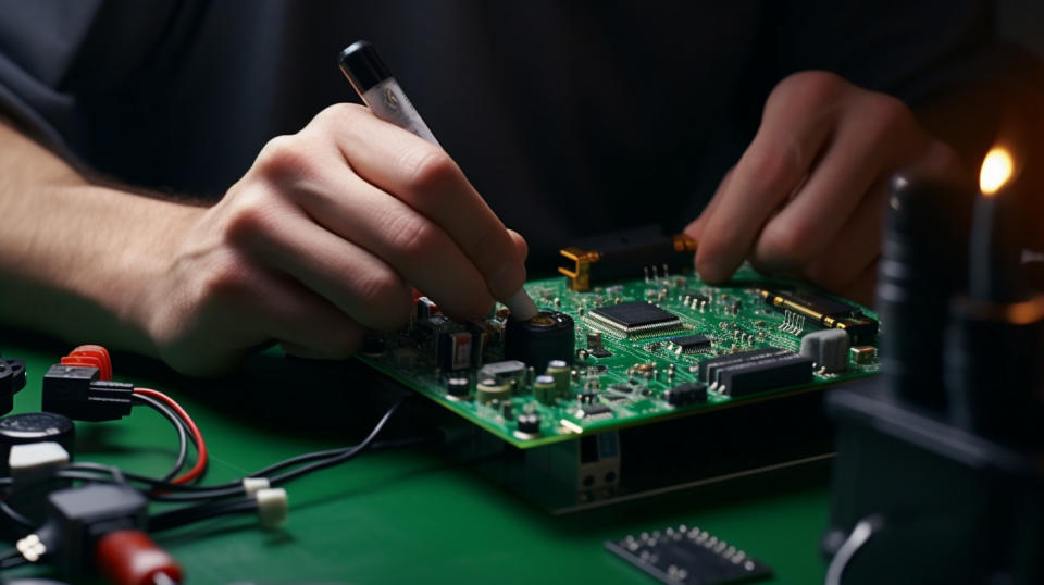 A close-up of a technician's hand assembling an electrical device.