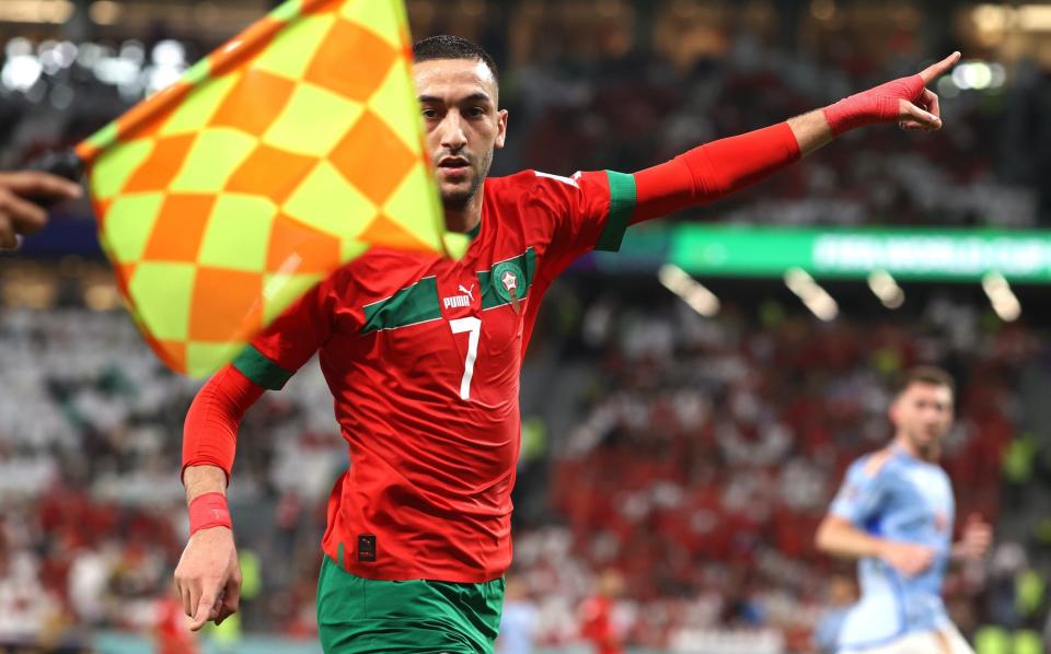 Hakim Ziyech of Morocco appeals to a referee assistant - GETTY IMAGES