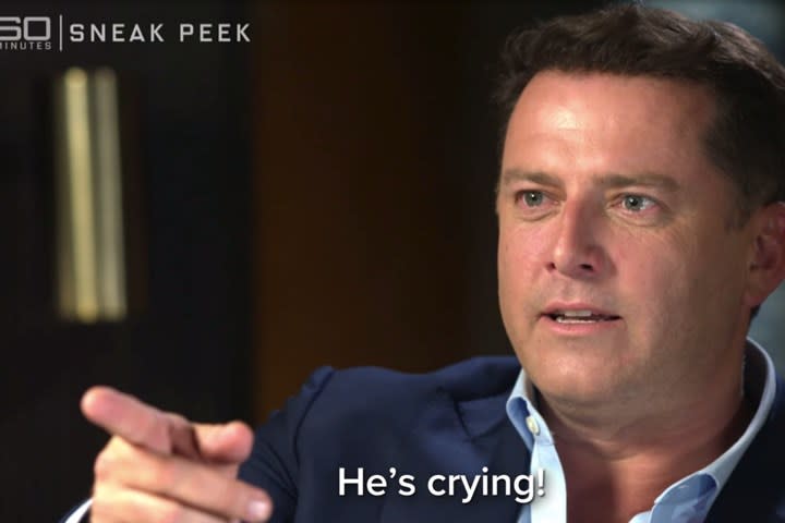 Karl Stefanovic pointing at Kyle Sandilands on 60 Minutes