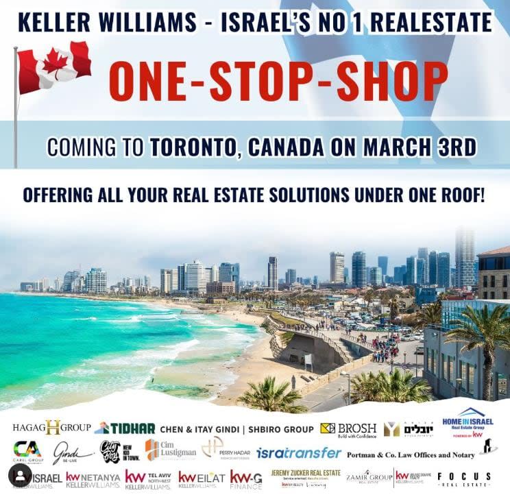 A real estate event was held at the Aish Hatorah synagogue in Thornhill on March 3rd, 2024. The event was hosted by Home In Israel, an Israeli real estate company that's associated with U.S.-based real estate franchise Keller Williams. (Home In Israel - image credit)