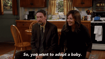 Bonnie from "Mom" TV series saying, "So you want to adopt a baby"