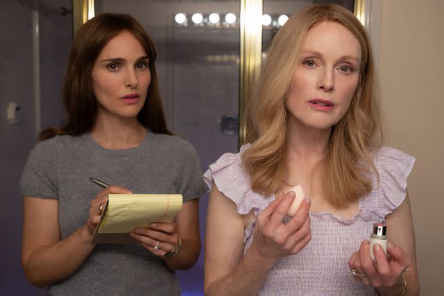 <p>Francois Duhamel /Netflix</p> Natalie Portman as Elizabeth Berry and Julianne Moore as Gracie Atherton-Yoo in May December.