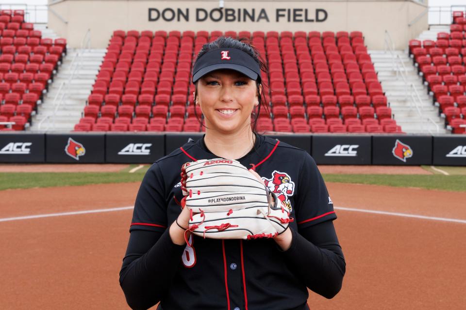 Louisville softball player Taylor Roby poses for a picture before the start of the Cardinals' 2022-23 season at Ulmer Stadium in Louisville, Ky. Roby is from Mount Washington and played for Bullitt East High School.