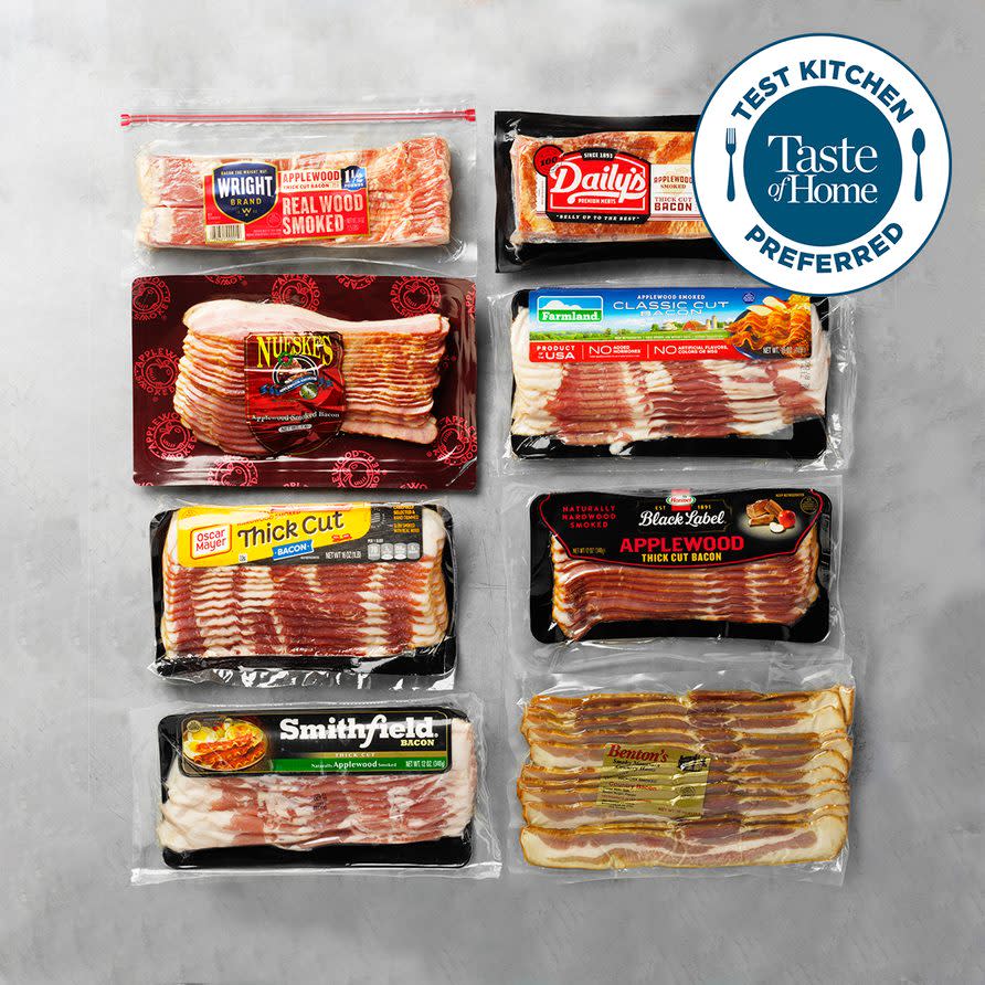 <a href="https://www.tasteofhome.com/article/best-bacon-brand/" rel="nofollow noopener" target="_blank" data-ylk="slk:Bacon;elm:context_link;itc:0;sec:content-canvas" class="link rapid-noclick-resp">Bacon</a>