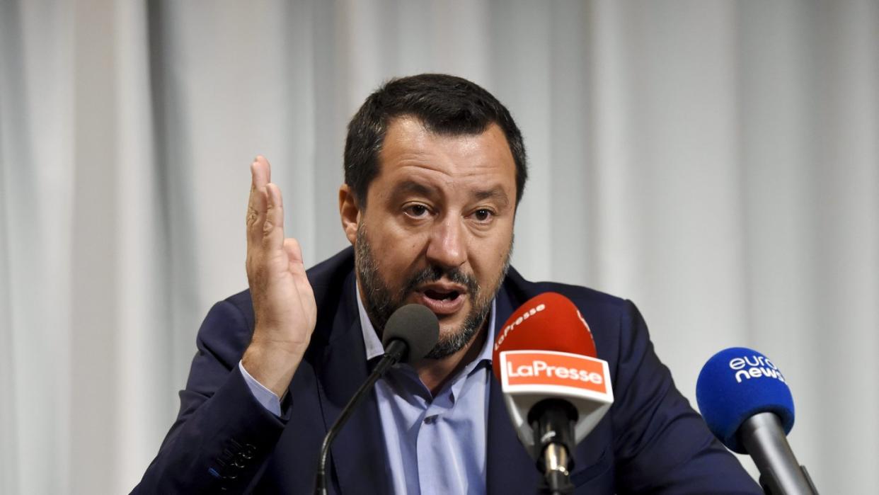 Matteo Salvini, Innenminister von Italien, spricht auf einer Pressekonferenz. Foto: Emmi Korhonen/Lehtikuva