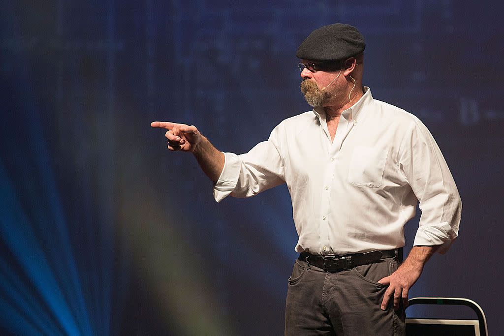 Television personality Jamie Hyneman appears on stage during 'MythBusters: Behind the Myths'