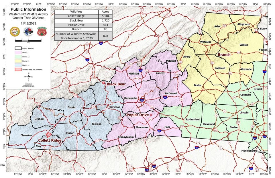 Multiple fires continue to burn across Western North Carolina, including the Black Bear Fire off I-40 in Haywood County.