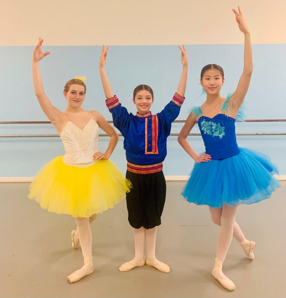 Meadow Kuc, Emma Maroney, Natalee Hardy during rehearsal for Saint Augustine Ballet's "Peter and the Wolf."